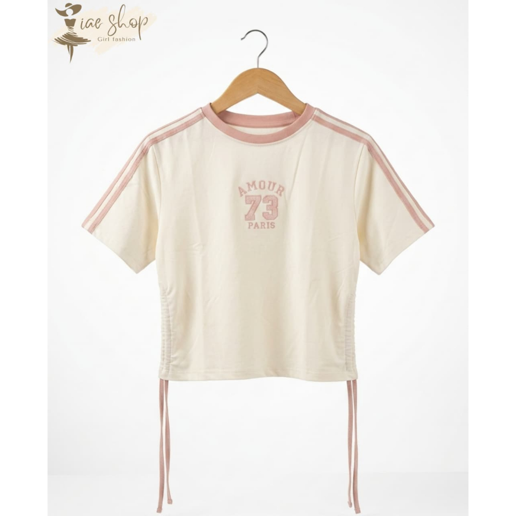 T-shirt Atasan Wanita Lengan Pendek -Lembut, Nyaman Gaya Korea Kaos Wanita Model Tali Serut Samping