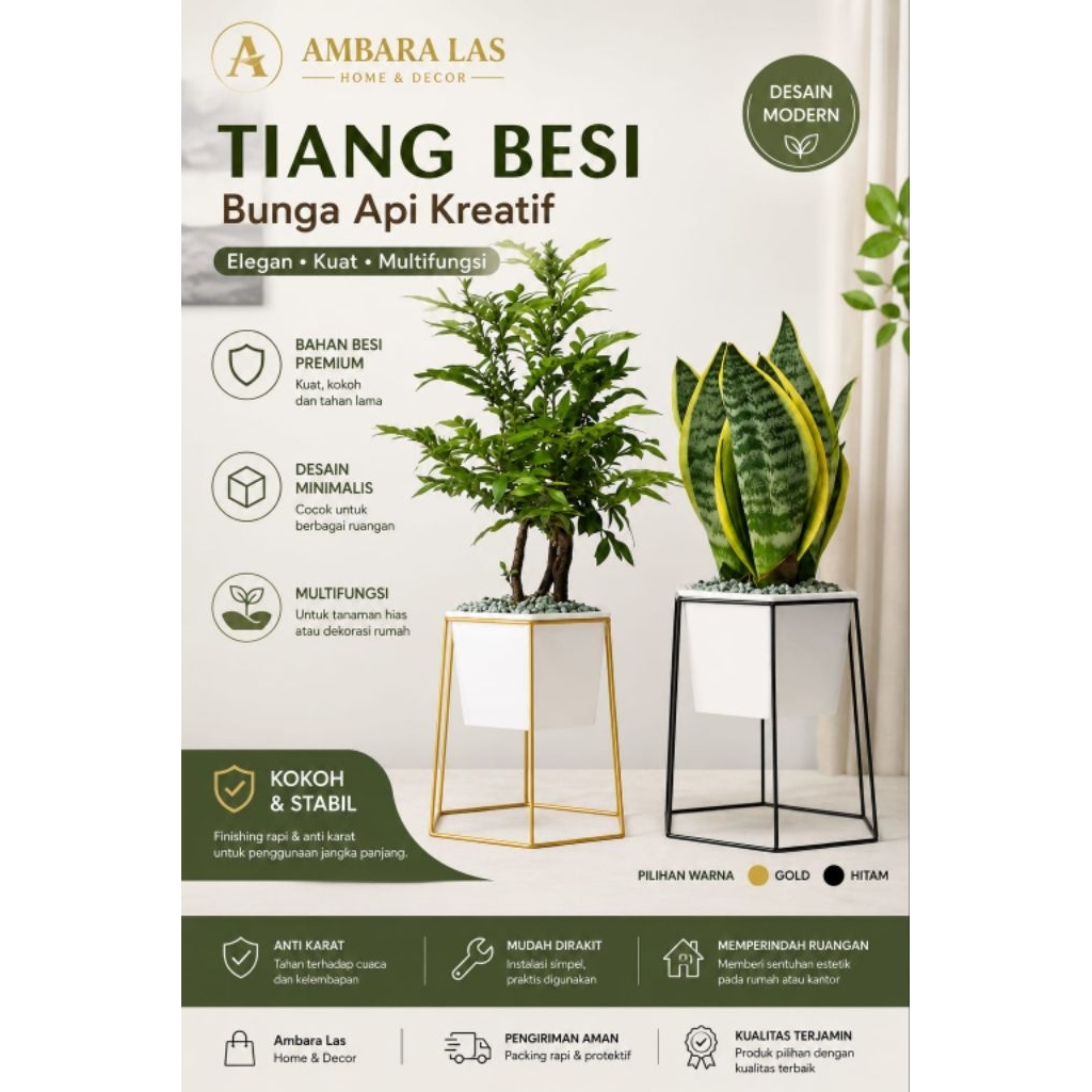 TIANG BESI POT BUNGA MINIMALIS AMBARA LAS