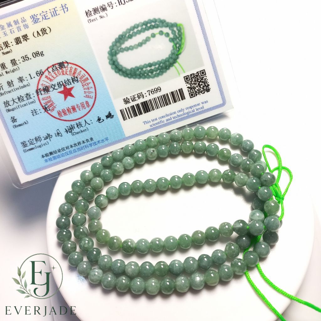 Kalung Giok Burma Beads Asli Original Include Sertifikat