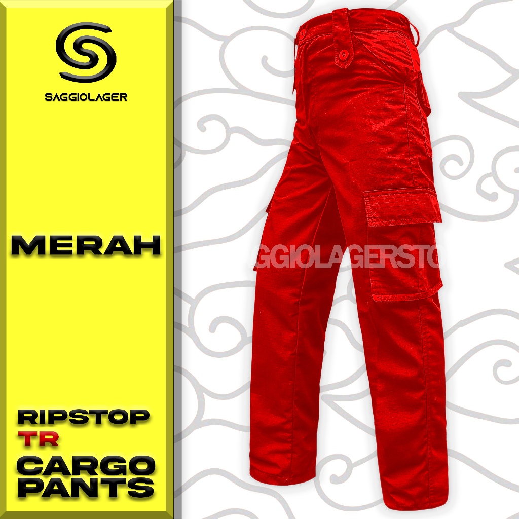Celana PDL Cargo Merah Ripstop Pria Outdoor Lapangan