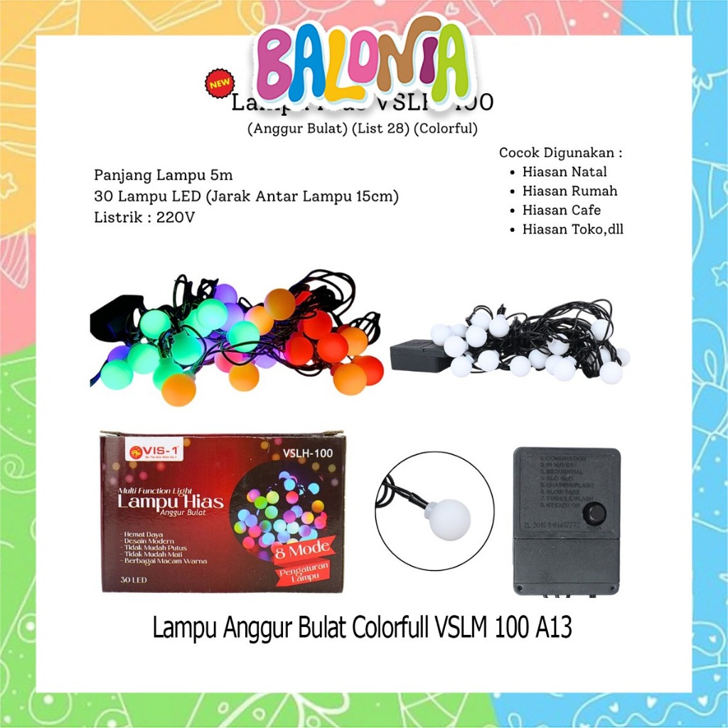 Lampu Hias bentuk Anggur bulat Colorfull, lampu tumblr, lampu hias tumblr, lampu bola anggur