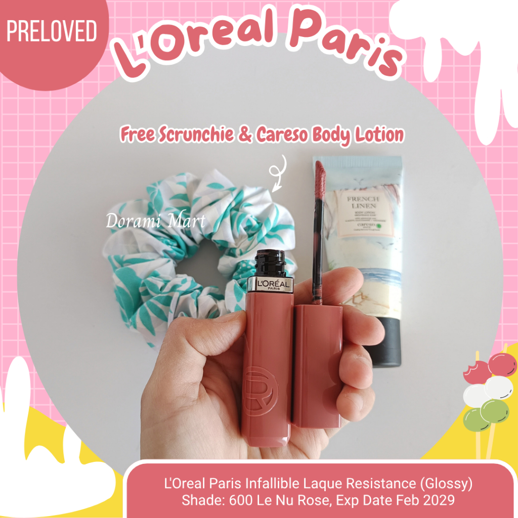 L'Oreal Paris Loreal Infallible Laque Resistance 600 Le Nu Rose Lip Cream Glossy Lipstik Transferpro