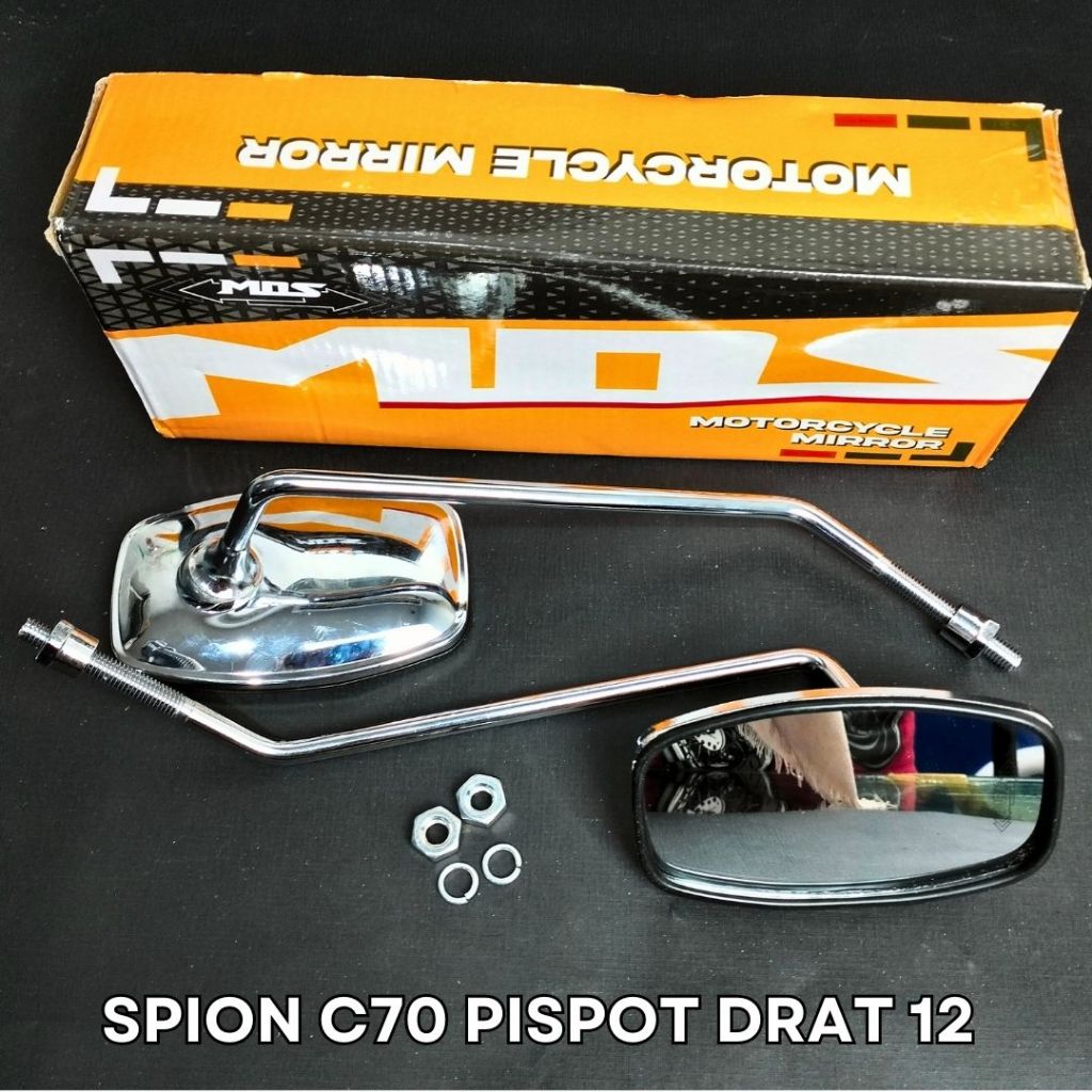 SPION C70 CHROME KOTAK TANGKAI PANJANG SUZUKI DRAT 12 KACA CEMBUNG CLASSIC MOS