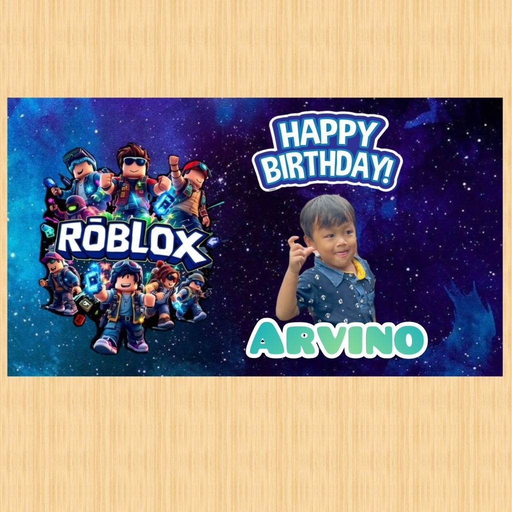 Spanduk ROBLOX banner ROBLOX spanduk banner ultah anak background ROBLOX custom backdrop ulang tahun