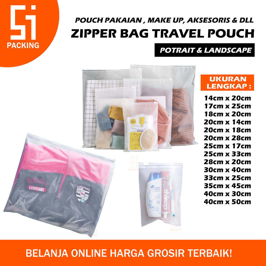 Zipper Lock Plastik Travel Bag Organizer Baju Pouch Make Up Sabun Alat Mandi Aksesories