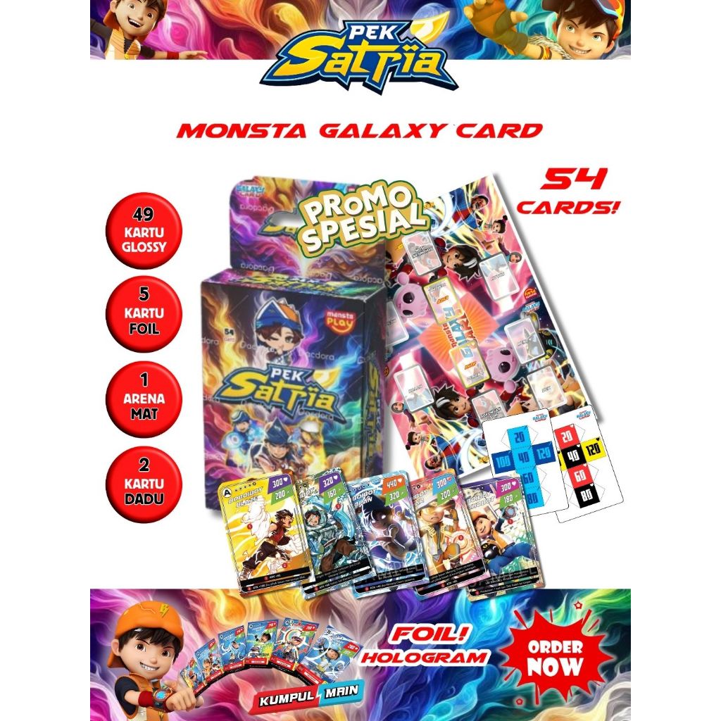 Paket Lengkap Kartu BoBoiBoy Galaxy Card Pek Satria isi 49 Kartu + 5 Foil + Arena Mat