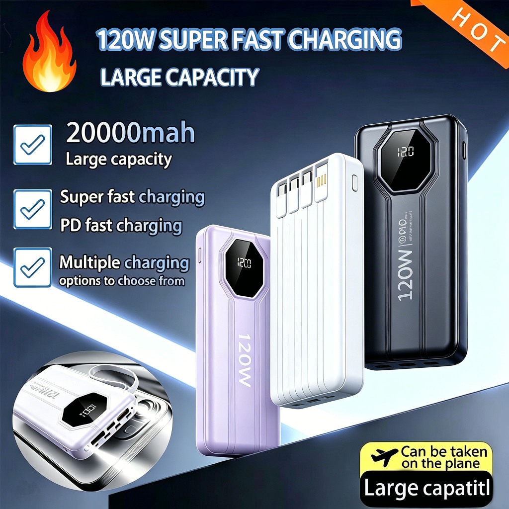 2026 Powerbank 20000mah 120W Fast Charging  Digital Display Fast Charging Super