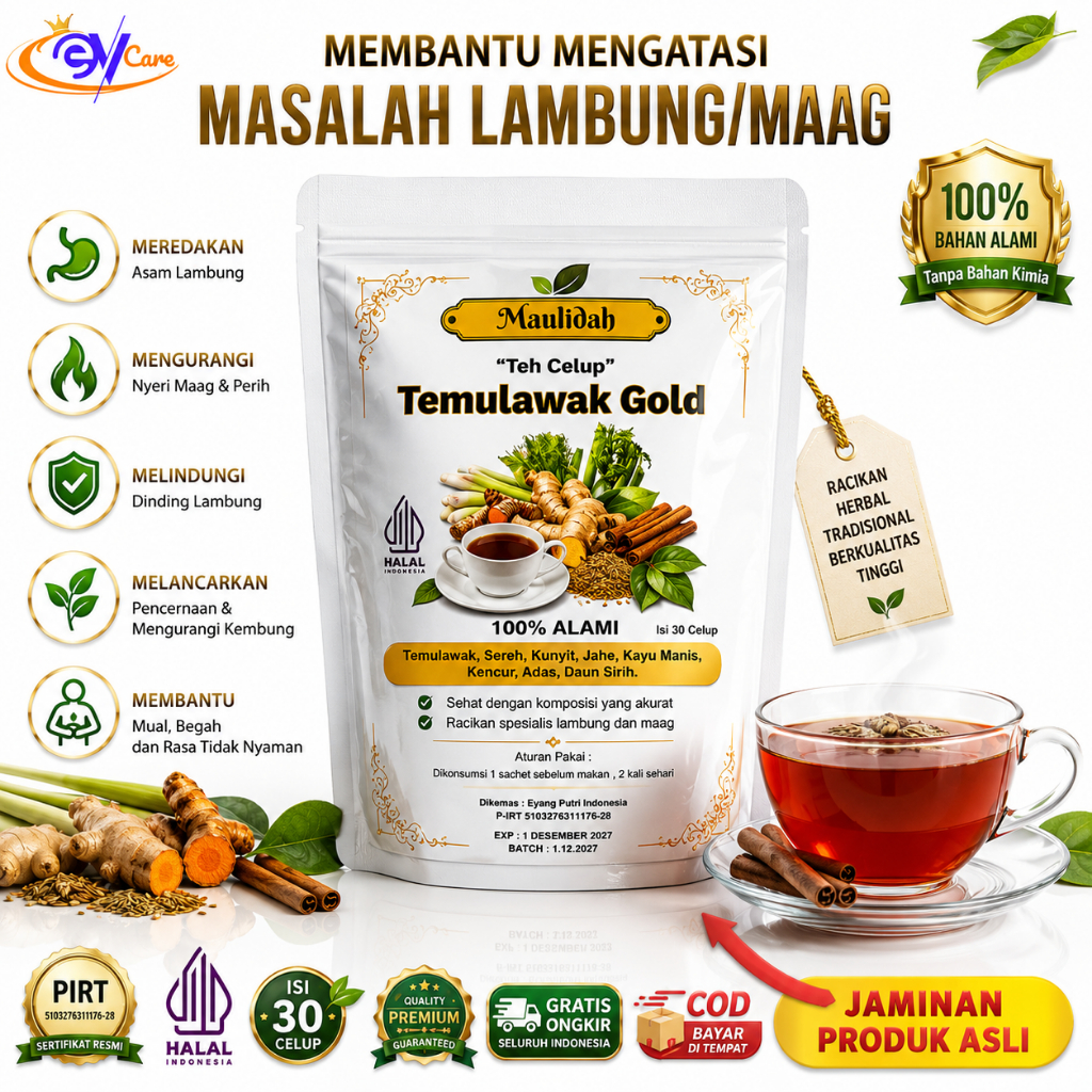 TEMULAWAK GOLD Teh Rimpang Temulawak Obat Lambung Herbal Detox Pencernaan Isi 30 Kantong Teh