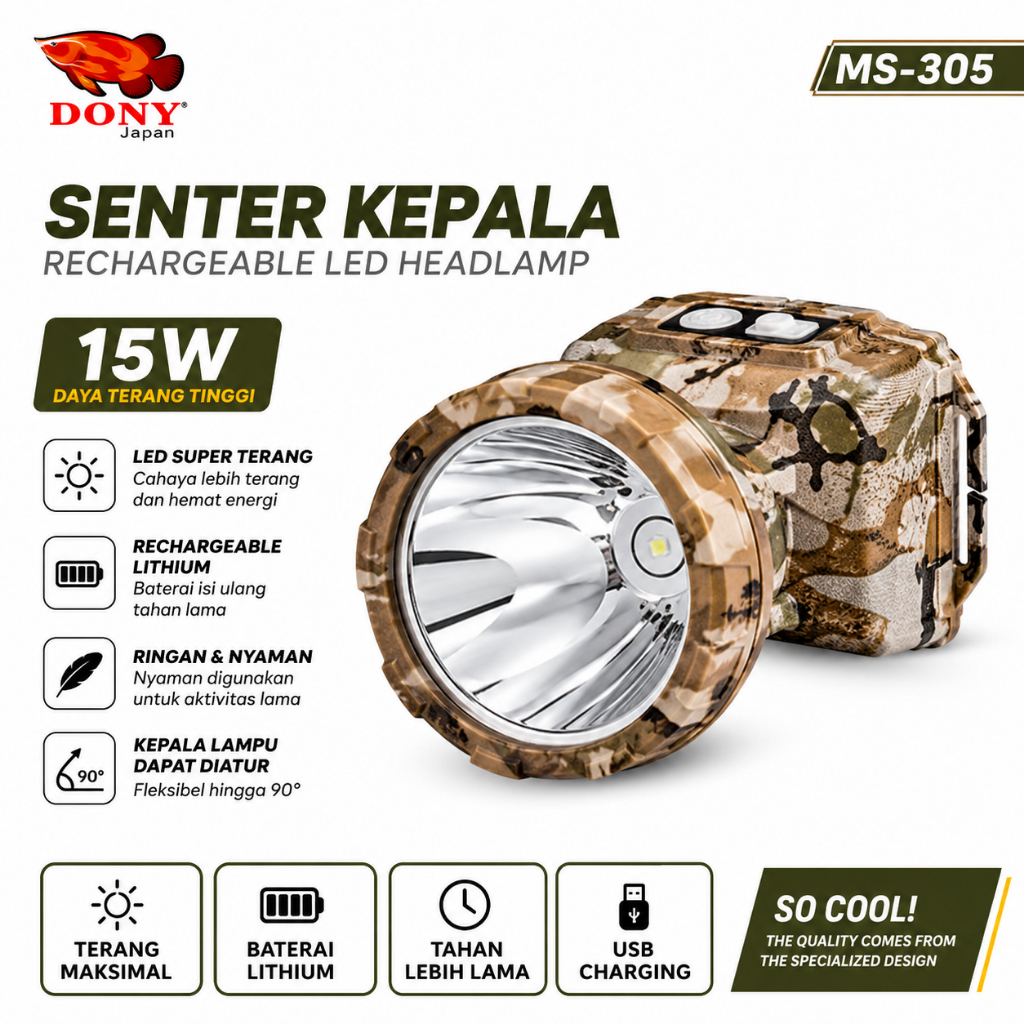 Senter Kepala DONY MS-305 LED - Headlamp Super Terang