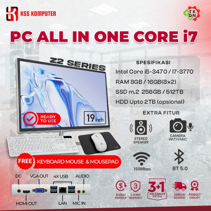 PC AIO Core i7 SSD 512GB RAM 16GB 19 Inch All In One TKDN Ready Bergaransi