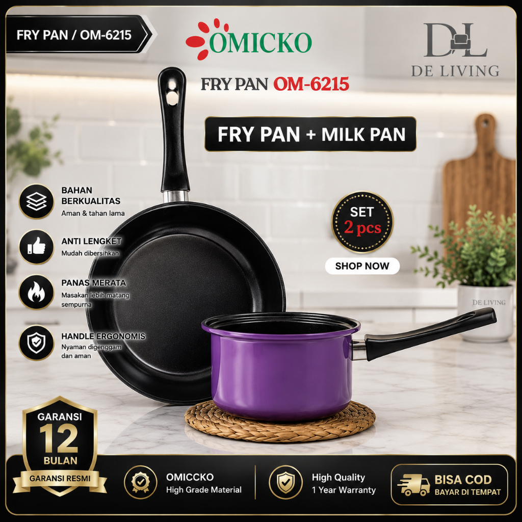 SET 2 IN 1 Fry Pan & Panci Susu Omicko Ukuran 20 & 16 cm / Fry Pan Set