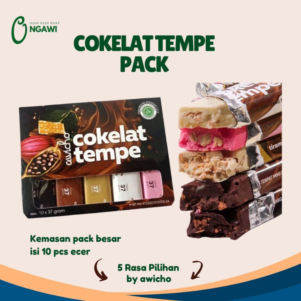 AWICHO Cokelat Tempe ori, original ngawi, camilan ngawi, oleh oleh khas ngawi,  coktem pack