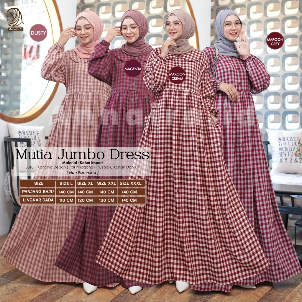 MUTIA DRES, SYAR'I & COUPLE - GAMIS KEKINIAN DRES KATUN KOTAK KOTAK JUMBO BY ANNAIRA.ID