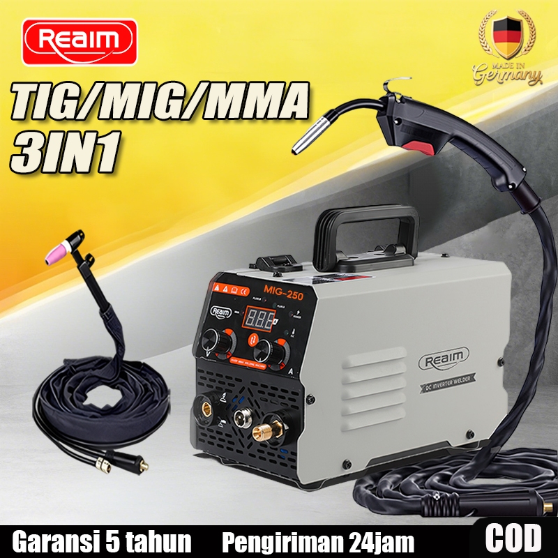 REAIM Mesin Las 1200W & Tig Kabel Las MIG-250 Inverter las Mini Untuk Besi Portable Mesin Las Mig/MM