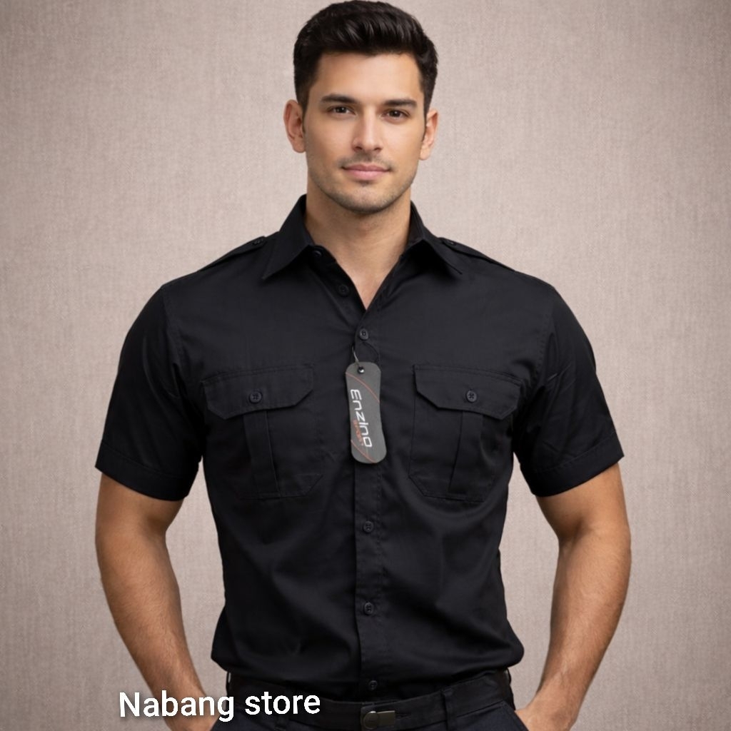 Enzino Kemeja Seragam PDH Pria Tangan Pendek - Baju PDH Putih  - Baju PDH Hitam