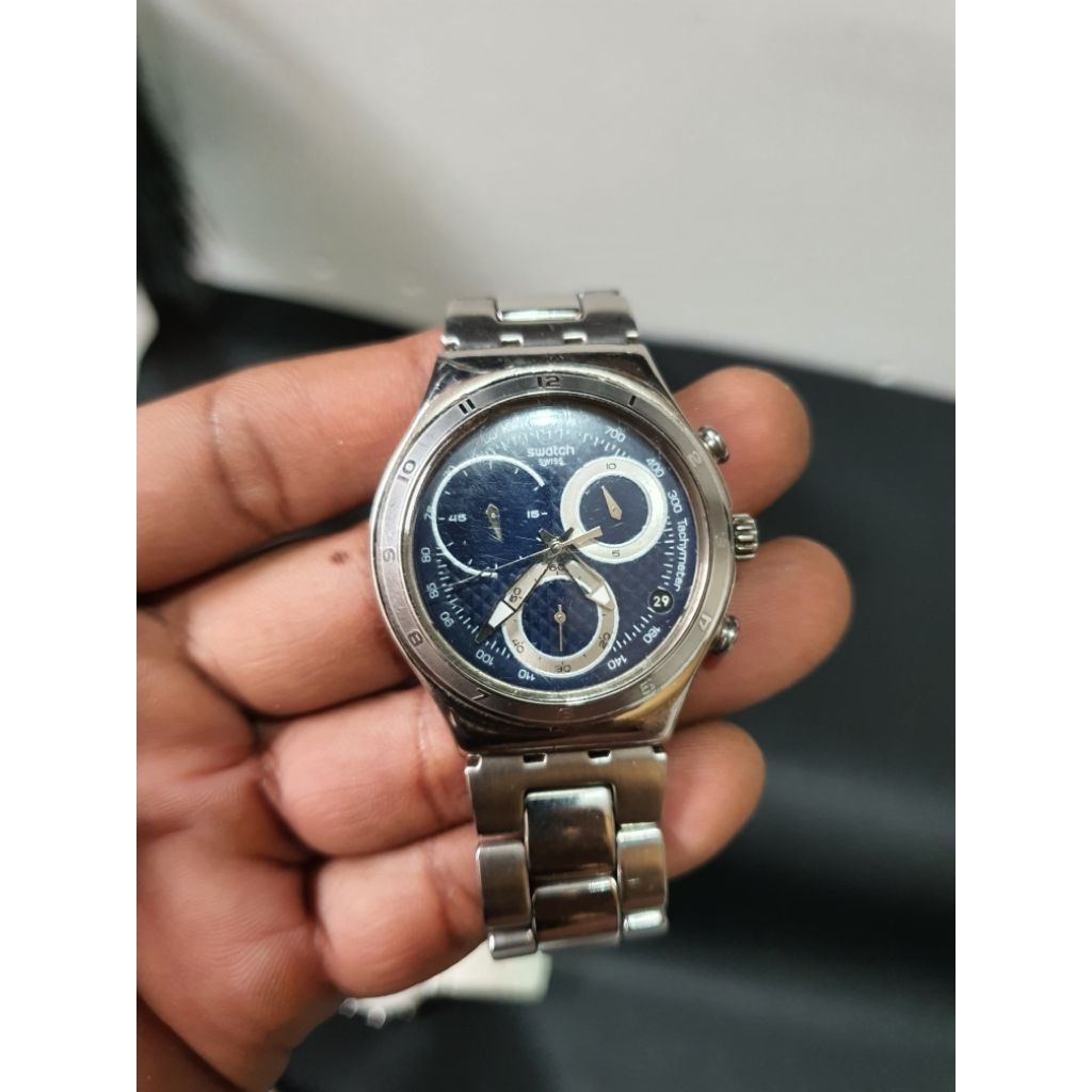 jam tangan pria Swatch Irony Chrono blue