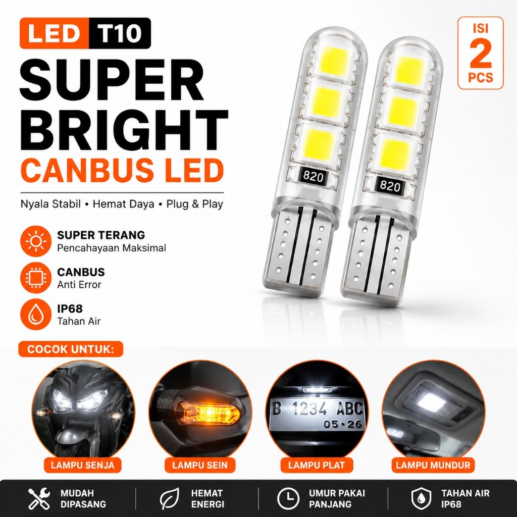 LAMPU PLAT KOLONG MOTOR LED T10 CANBUS SEIN SUPER TERANG