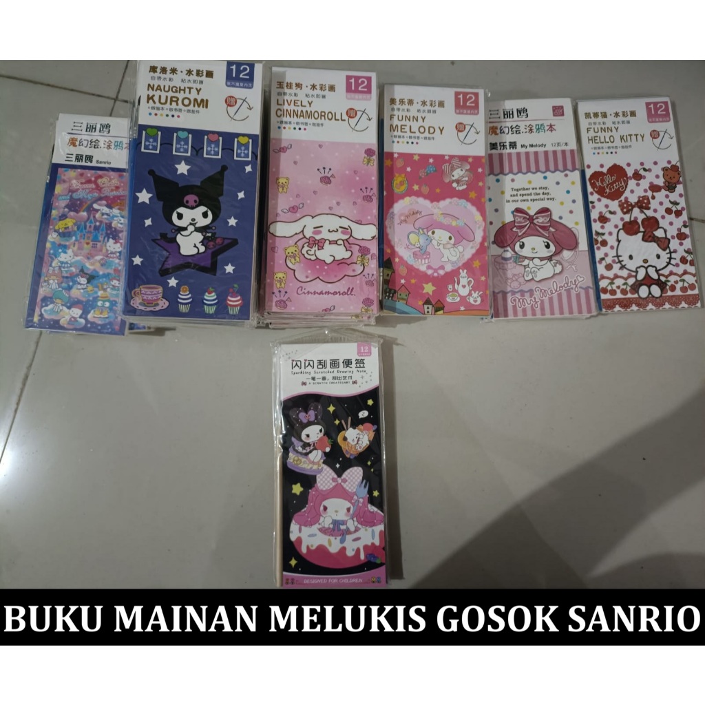Mainan anak buku aktifitas lukis melukis gosok sanrio cinnamoroll kuromi hello kitty my melody origi