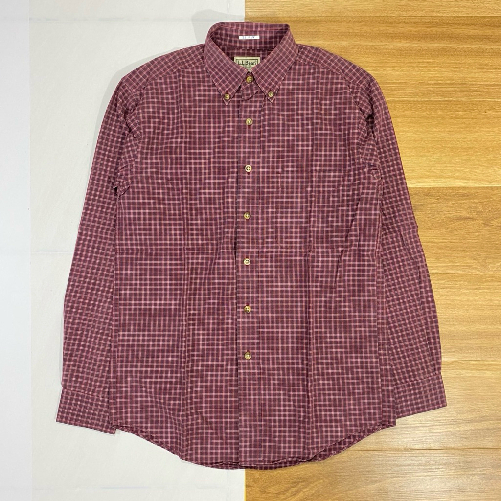 Kemeja LL BEAN Second Size S Lengan Panjang Kotak-Kotak Merah Bata