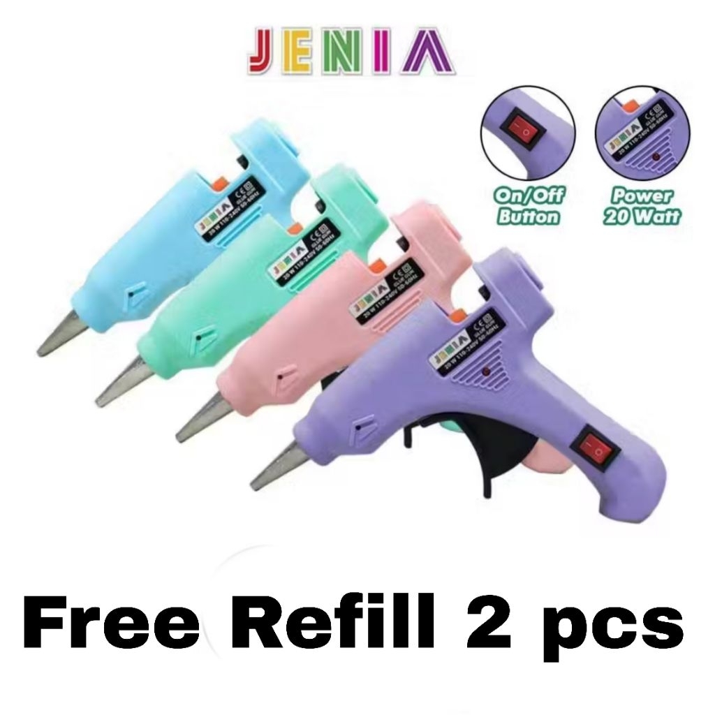 jenia hot melt glue gun gg-002||alat lem tembak batang kecil bonus refill 2pcs