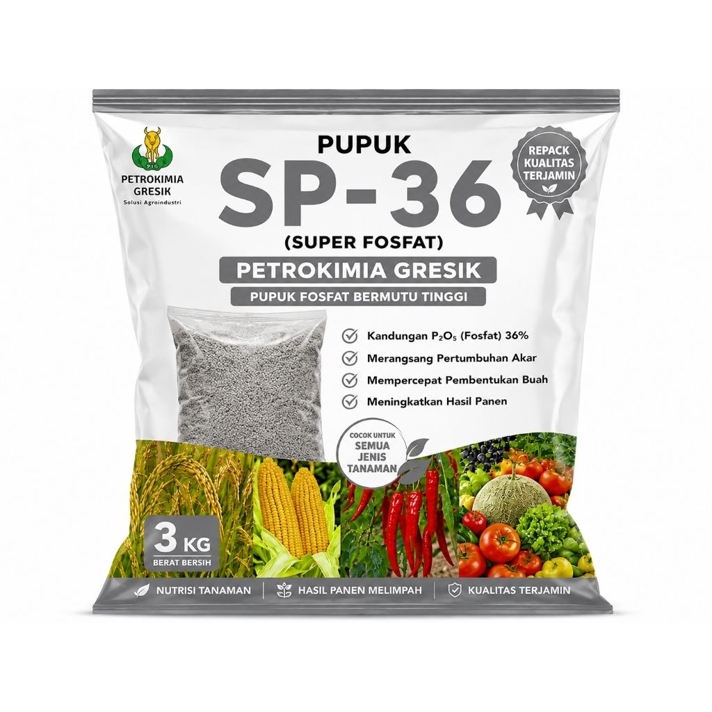 SP36 Petrokimia Gresik 3Kg Pupuk Fosfat Super P2O5 36% Untuk Padi Jagung Cabai Tomat Semangka Melon 