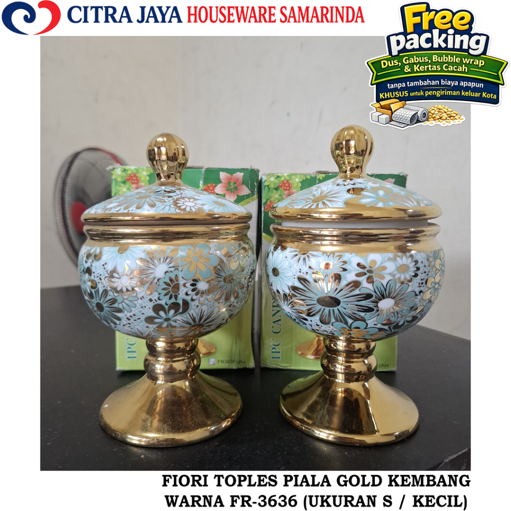Toples PIALA & Tutup KERAMIK GOLD MOTIF KEMBANG WARNA FIORI FR-3636 (PER 1 PCS)