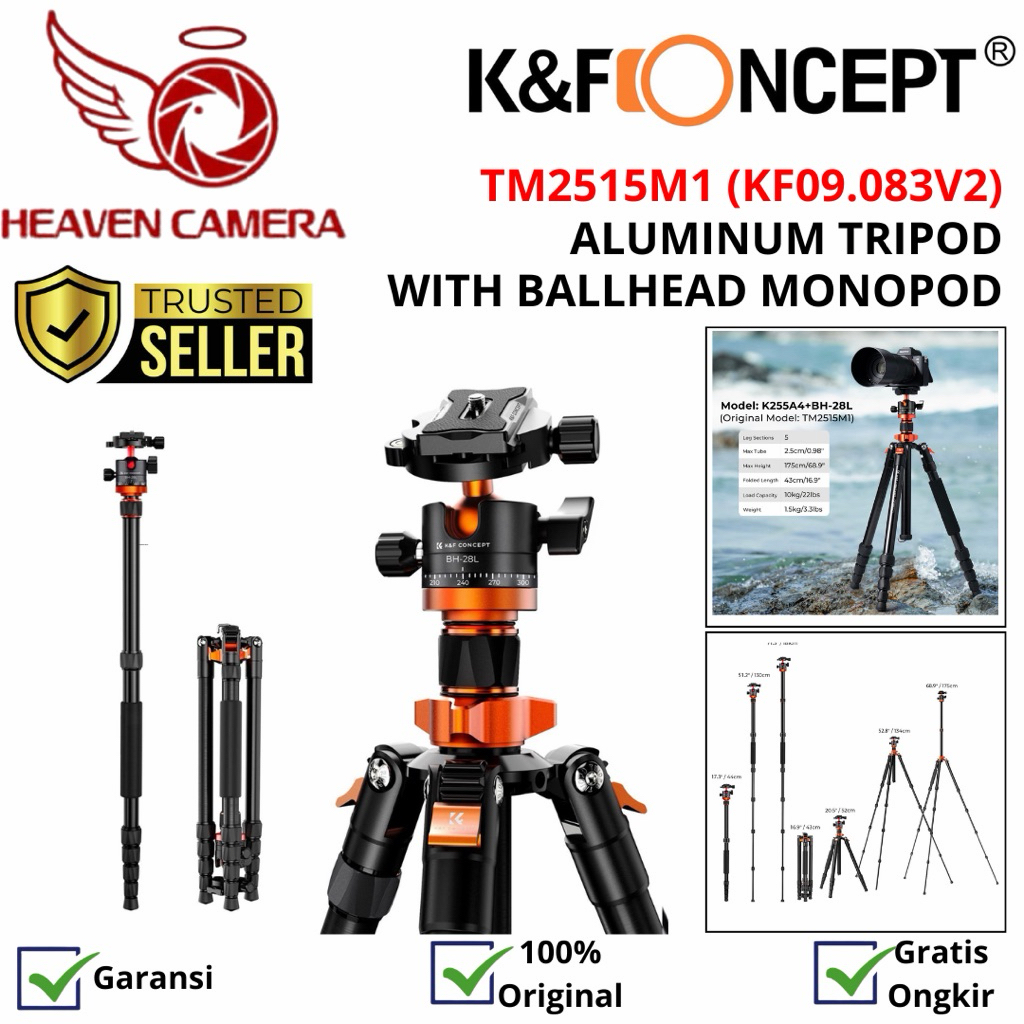 K&F KNF Concept Tripod TM2515M1 Aluminum Portable Camera Travel Tripod Monopod (KF09.083V2)