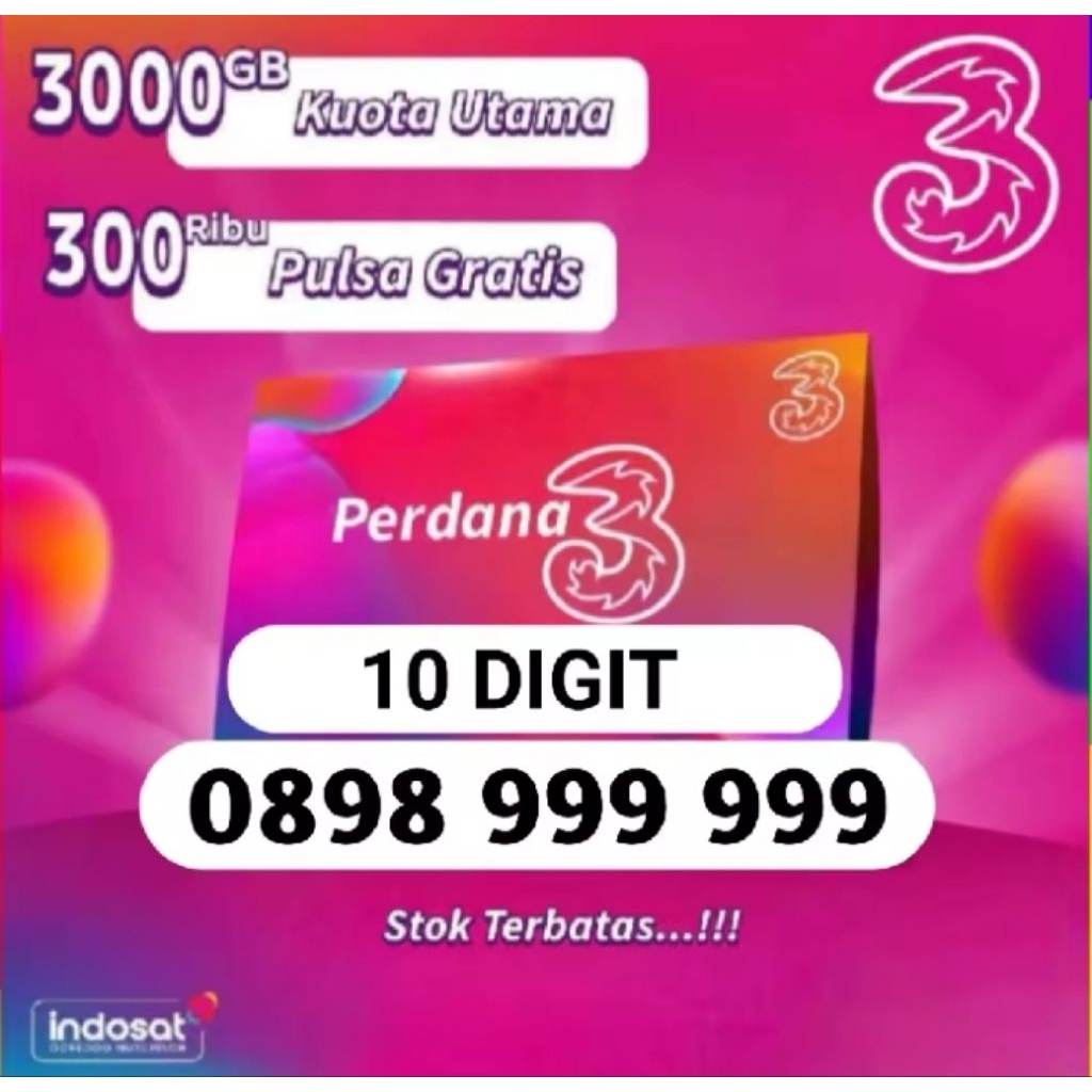 Ready Nomor Cantik Perdana mudah diingat TRI 10 Digit Full Bonus Kuota