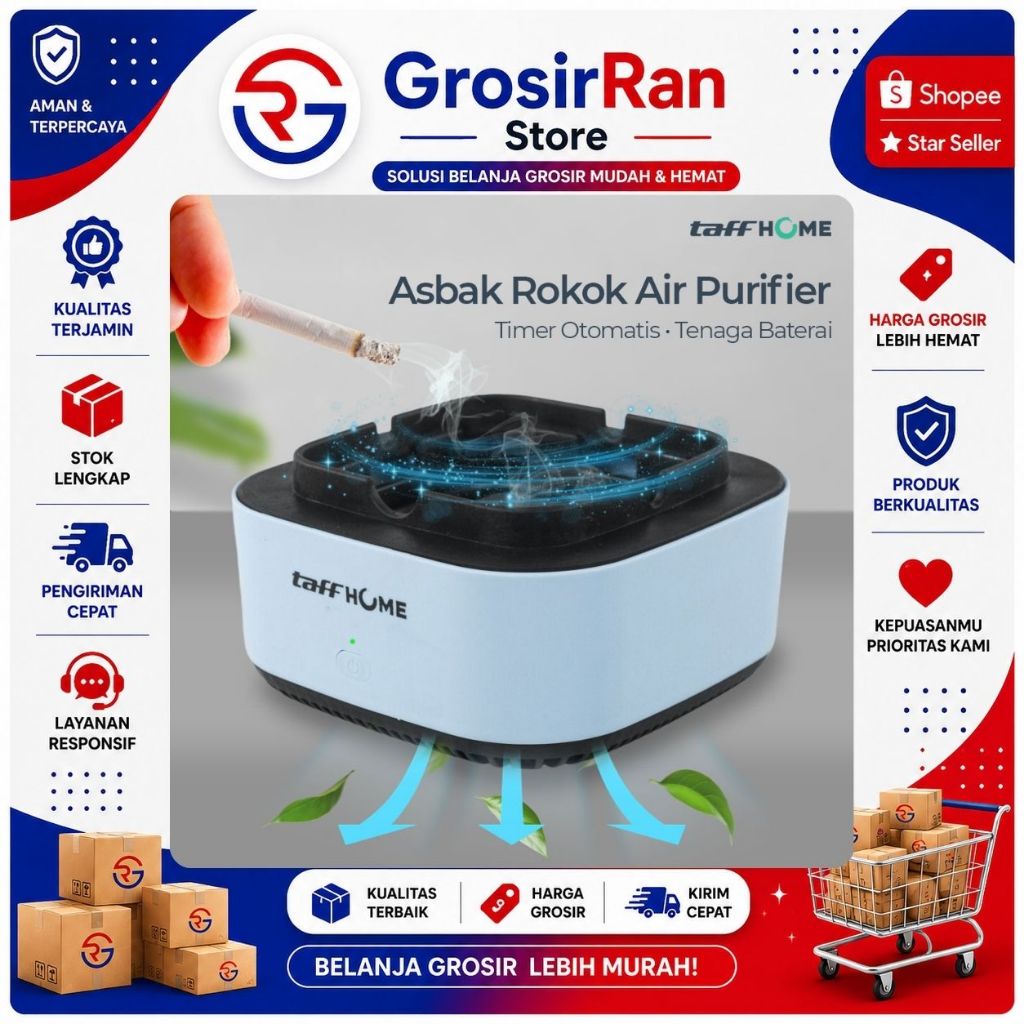 GrosirRan TaffHOME Asbak Rokok Air Purifier Filter Cigar Ashtray - Gray