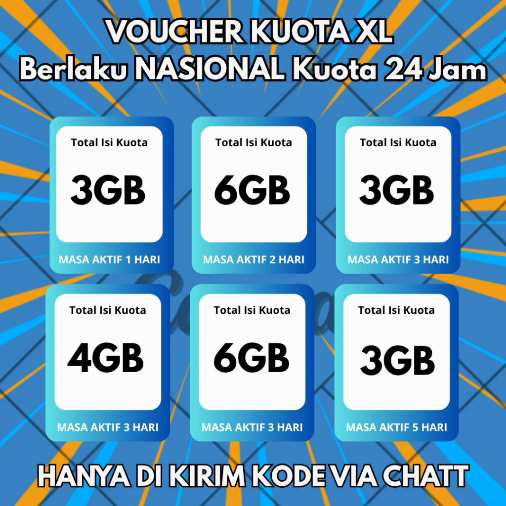 VOUCHER XL Paket Data Isi Ulang Kuota Utama 24 Jam - Hemat, Tahan Lama, Kuota Besar Kirim kode via c
