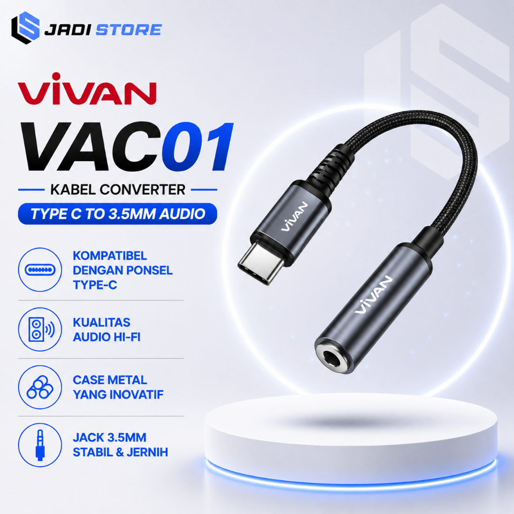 VIVAN VAC01 Kabel Converter Type C to Jack 3.5mm Audio Splitter Tipe C DAC Audio Converter Type C to