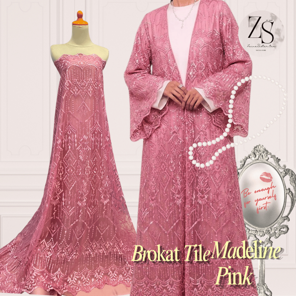 1/2 meter Kain Bahan Kebaya Brokat Brukat Tile Etnik Madeline Warna Pink Merah Muda