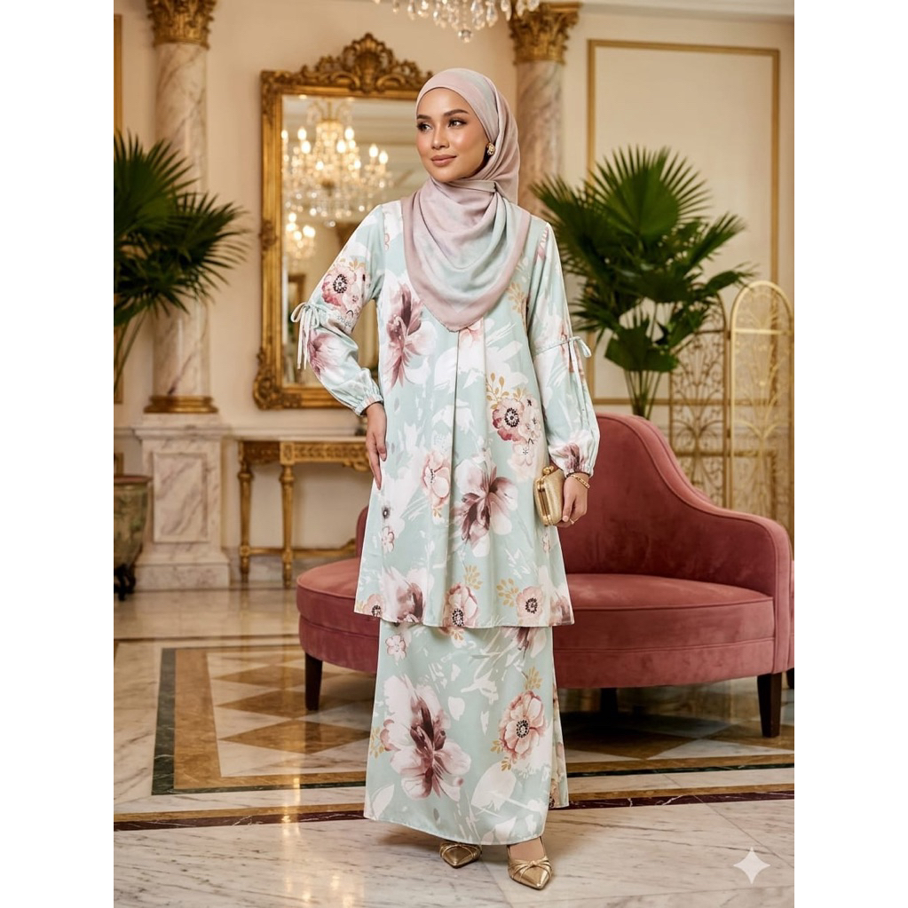 Lauta Set Rok One Set Set warna Mint Motif Original by Syakira bahan lembut