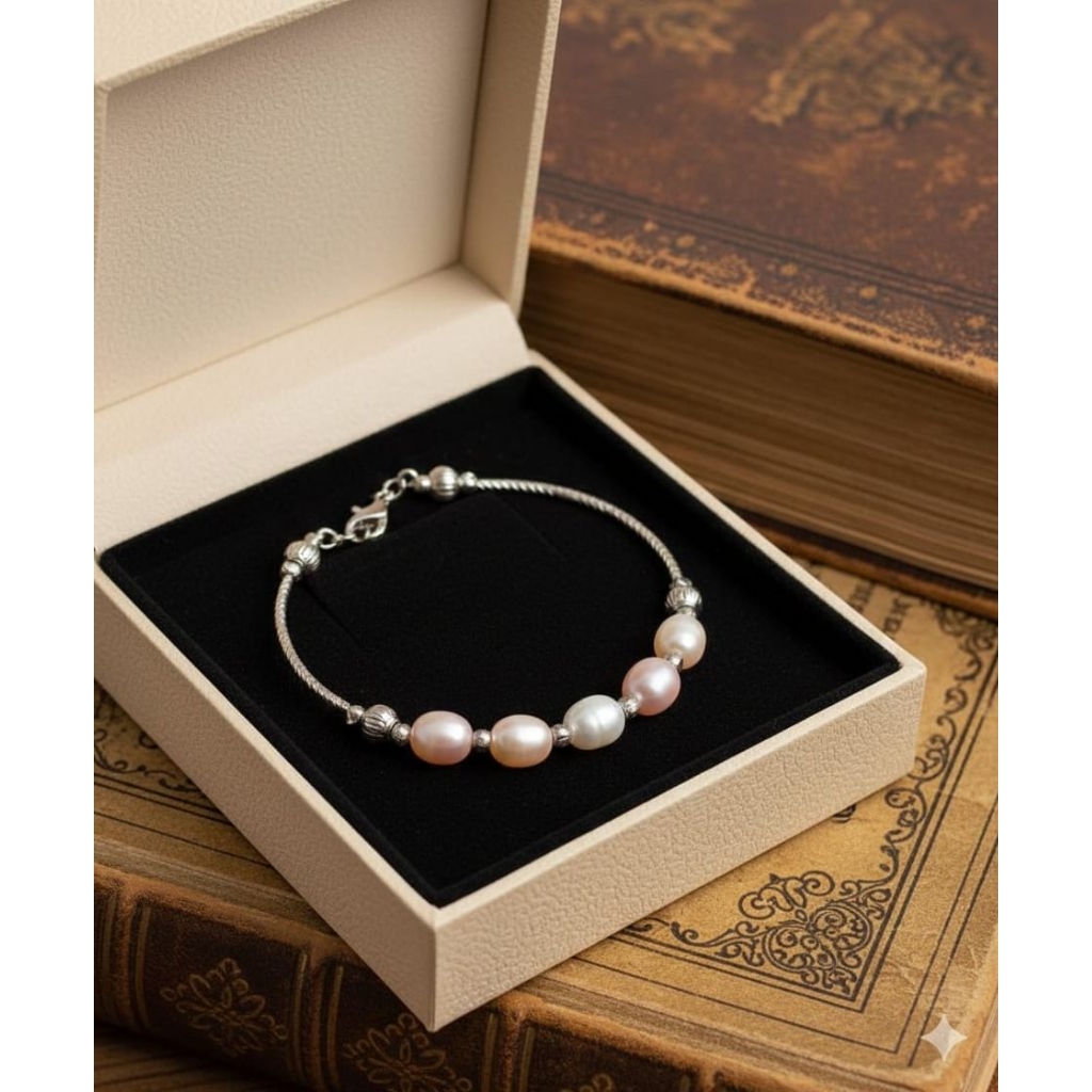 gelang rodhium bangle mutiara tawar