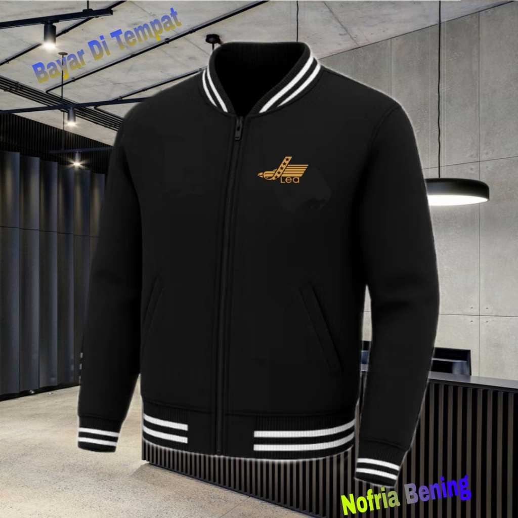 BISA COD Jaket Bomber Varsity Baseball Resleting Lea Text Gold Origin Premium Jaket Baseball Pria Ne