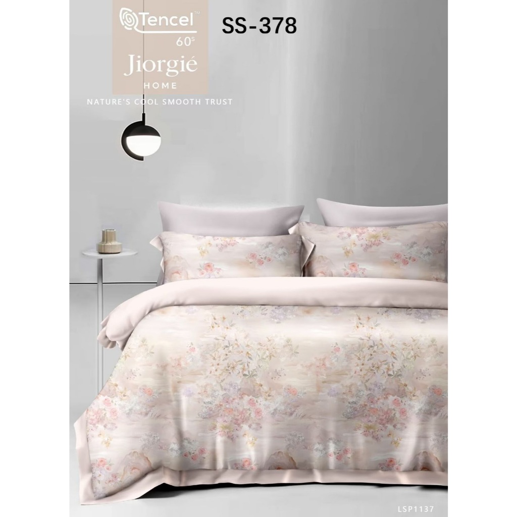 SALE sprei + bed cover single bahan bambu organik / sutra organik 60s kode SS-378 motif bunga abu