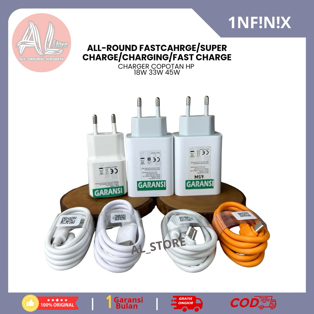 Charger 1NFINIX Fast Charging 18Watt 33Watt All Round FastCharge 45Watt Kabel Tipe C Cesan Cabutan O