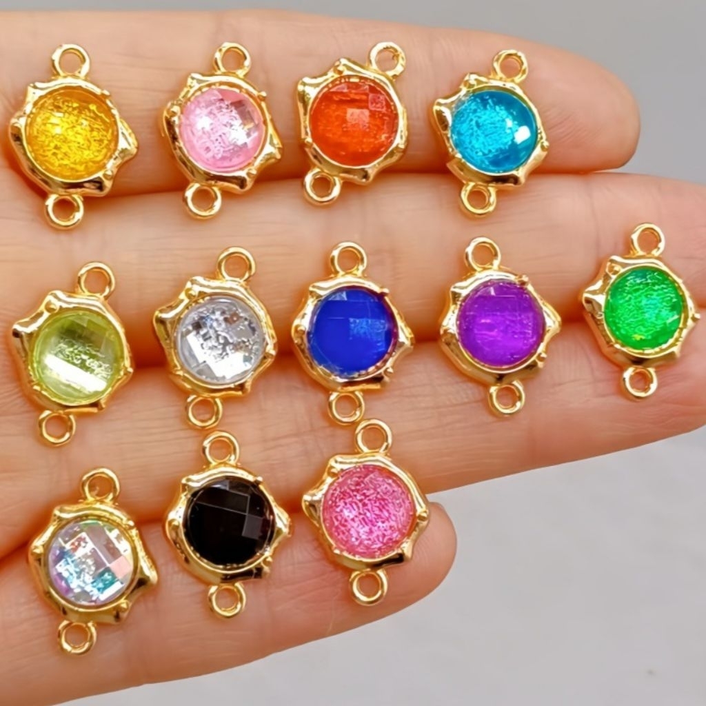 (1pcs) CHARM KONEKTOR KRISTAL BULAT Bahan craft gelang liontin elegant