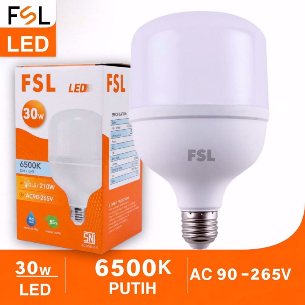 Lampu LED FSL T Bulb Jumbo 30W 6500K Putih Super Terang Hemat Energi E27 AC90-265V