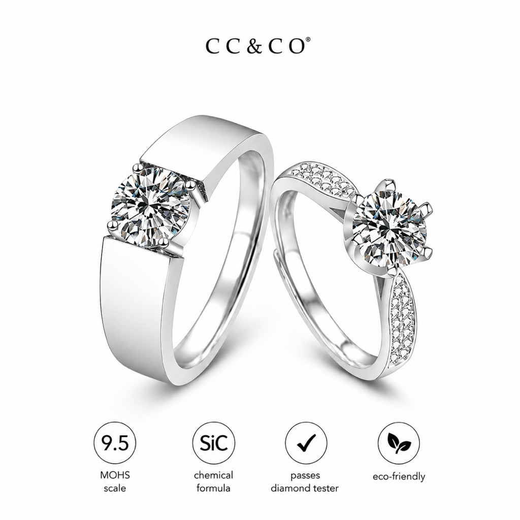 Lyra Couple Ring Cincin Couple Moissanite Pria Wanita Cincin Tunangan Engagement Ring Sertifikat GRA