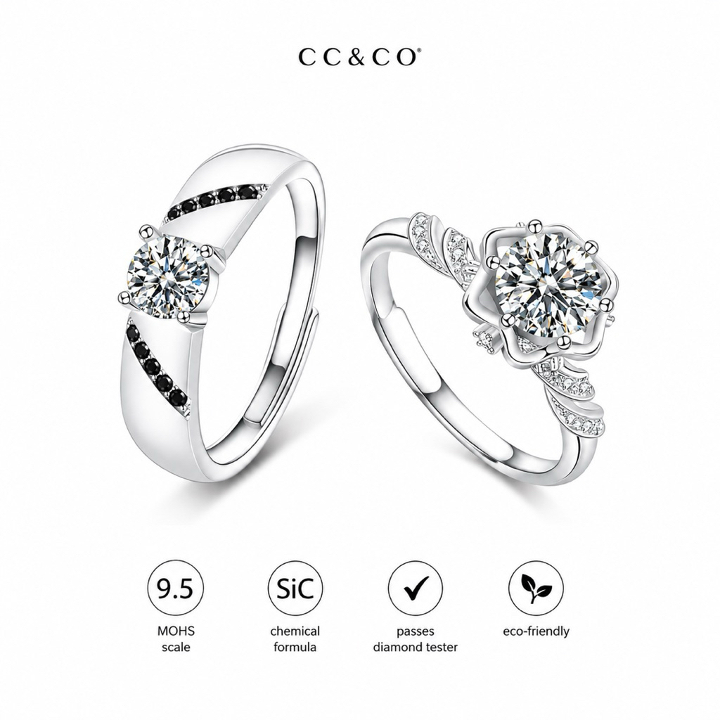 Celestia Couple Ring Cincin Couple Moissanite Pria Wanita Cincin Tunangan Engagement Ring Sertifikat