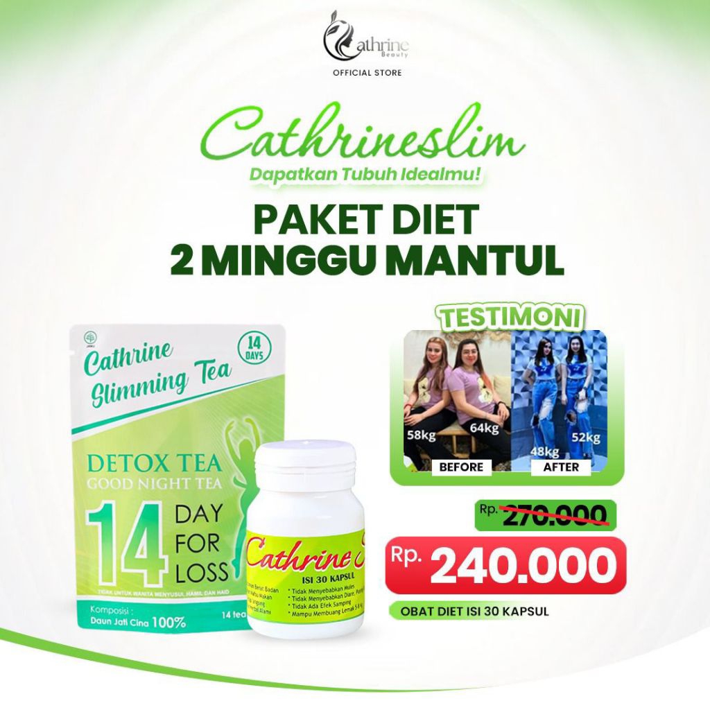 Catherine slim+paket langsing 2 minggu+peluntur lemak+penghilang perut buncit