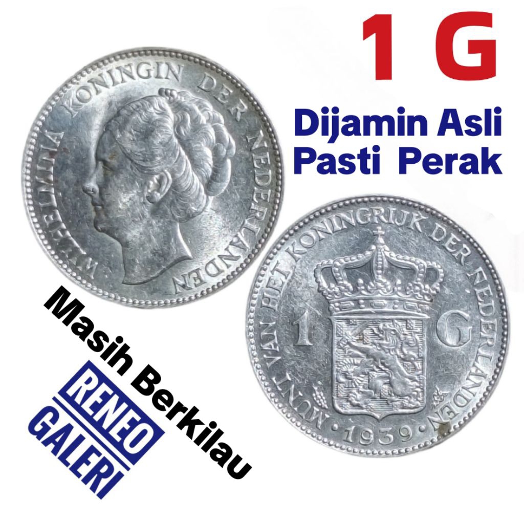 Asli Perak 1 Gulden Nederlandsch indie era Wilhelmina uang koin kuno jaman Hindia Belanda silver ori