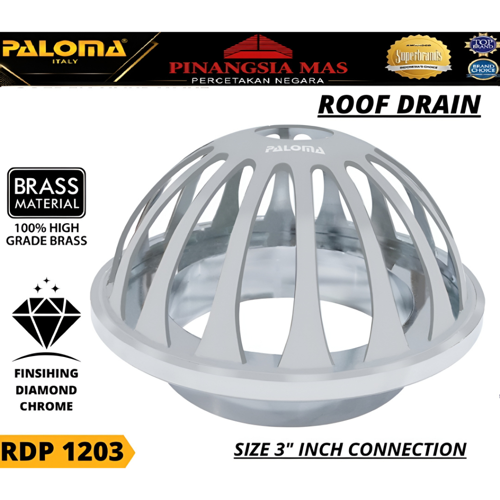 RDP 1203 PALOMA ROOF DRAIN BRASS KUNINGAN SARINGAN TALANG AIR SARINGAN ATAP DAK ATAS ROOF DRAIN 3 IN