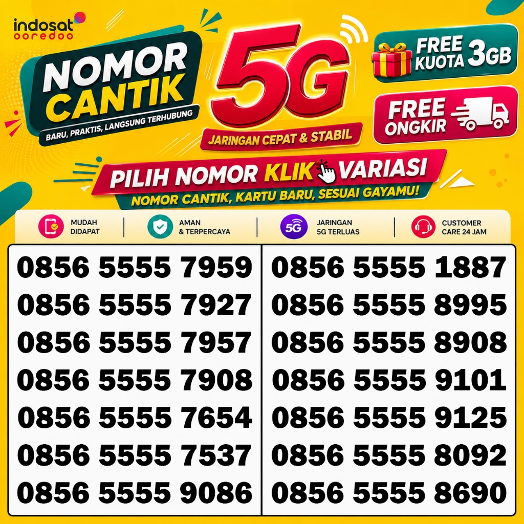 Nomor cantik Indosat Ooredoo 5G Murah | Cepat | Mudah diregistrasi | free kuota 3Gb