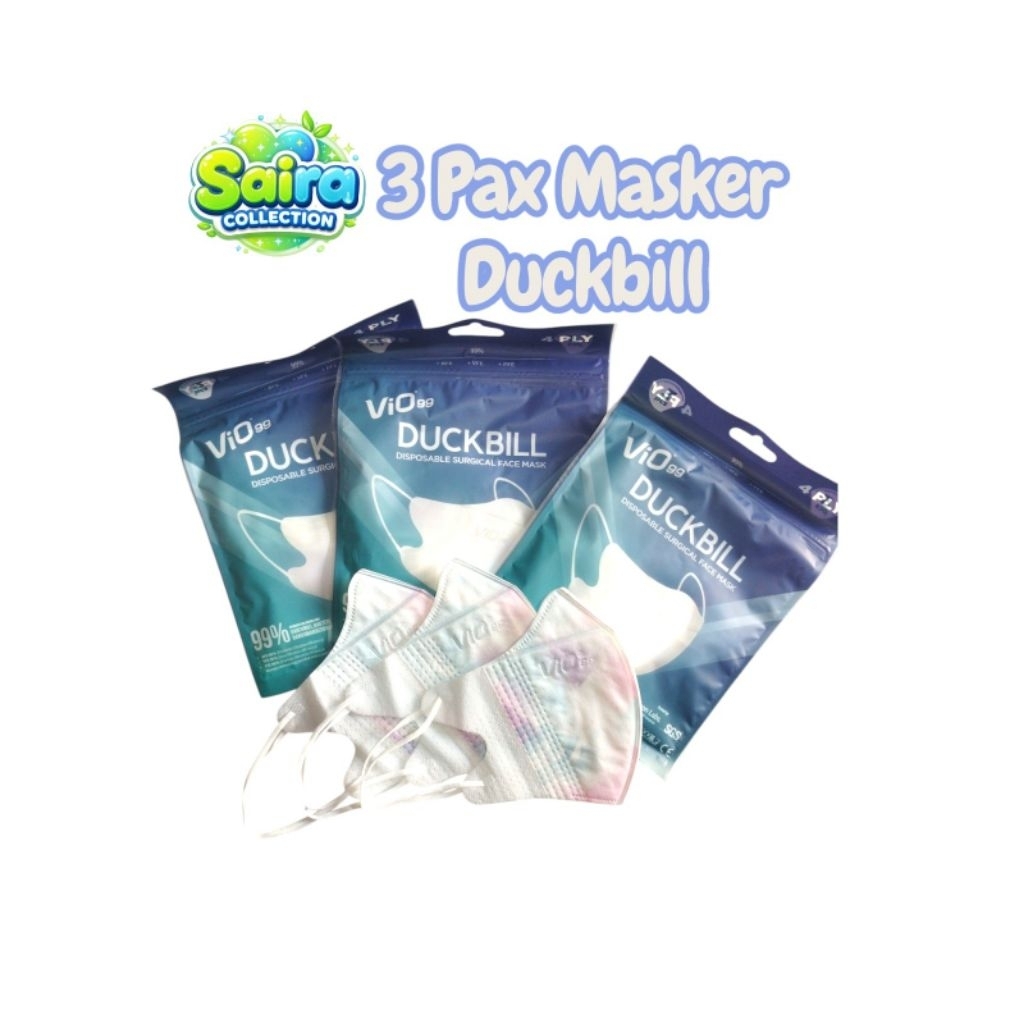 Masker Vio99 Duckbill 4 Ply 3 Pack Disposable Face Mask Filtrasi 99% Masker Medis