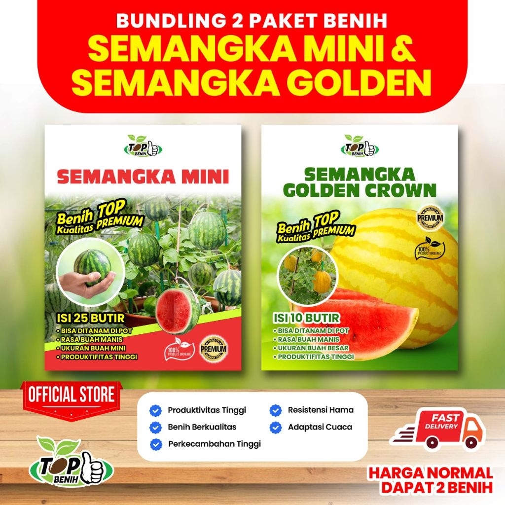 Bundling Bibit Benih Semangka Mini & Semangka Golden Crown - Beli 2 Lebih Murah Free Bonus Benih Ran