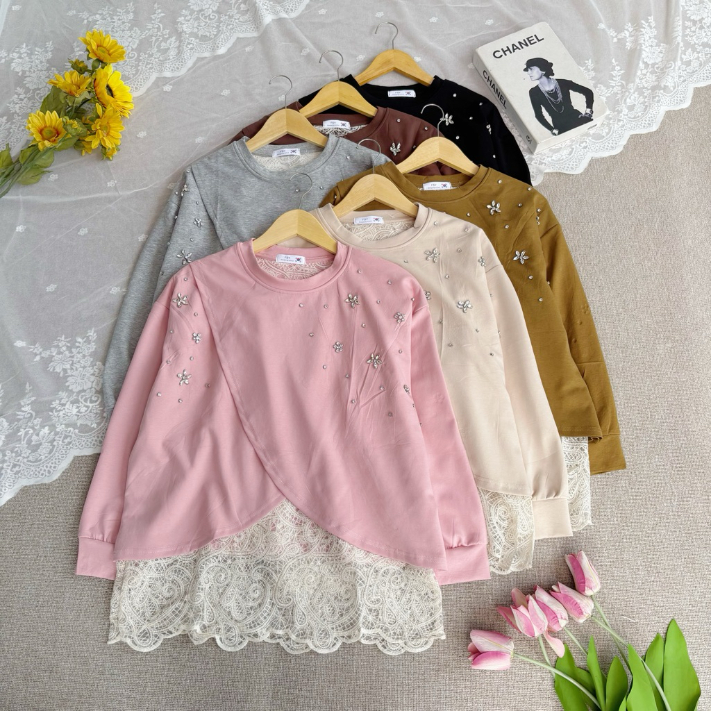 Diamore | ESHAL BLOUSE | BLOUSE LACE WANITA | ATASAN OVERSIZE WANITA PREMIUM