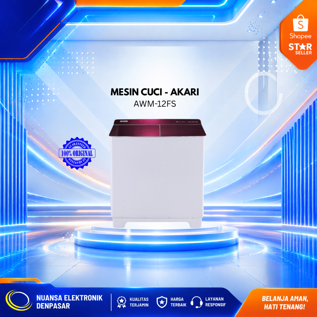 AKARI Mesin Cuci 2 Tabung Besar Kantong Cuci Hijab Turbo Spin AWM-12FS - Maroon - NUANSA ELEKTRONIK 