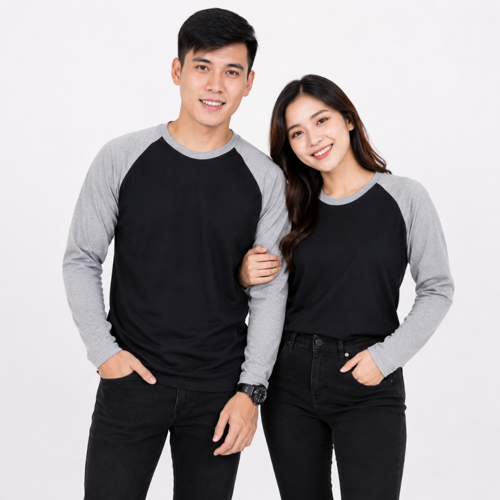 Kaos Raglan Hitam-Abu - Raglan Lengan Panjang - Kaos Raglan Hitam - KAOS RAGLAN POLOS